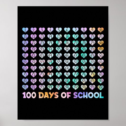 子供100日の学校絞り染めハート数学番号 ポスター (正面)