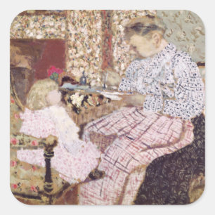 子供1901年を食べ物を与えている女性 スクエアシール