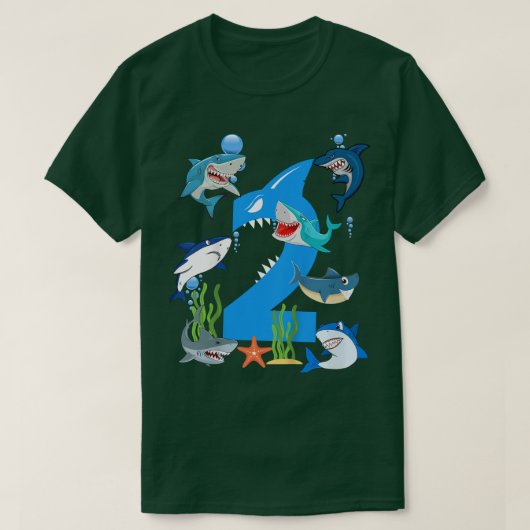 子供2歳のサメ海テーマパーティー2nd Birthd Tシャツ (デザイン正面)