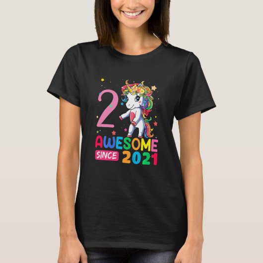 子供2歳のユニコーン浮き2nd誕生日ギル tシャツ (正面)