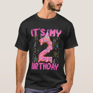子供2歳の女の子ドーナツ私の2番目の誕生日だ Tシャツ