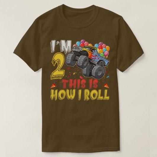子供2歳2歳の誕生日ボーイモンスタートラックカー Tシャツ (デザイン正面)
