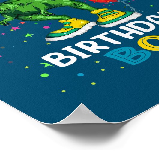 子供4歳4歳の誕生日の男の子Tレックス恐竜 ポスター (角)