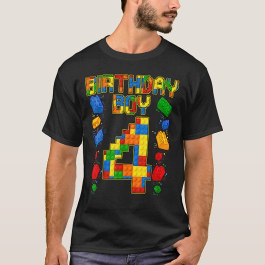 子供4th誕生日マスタービルダー4歳ブロック tシャツ (正面)