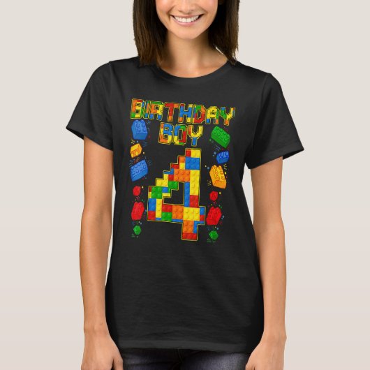 子供4th誕生日マスタービルダー4歳ブロック tシャツ (正面)