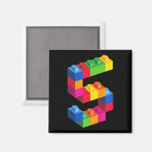 子供5年古い建物ブロック誕生日レンガ5 マグネット (正面/裏面)