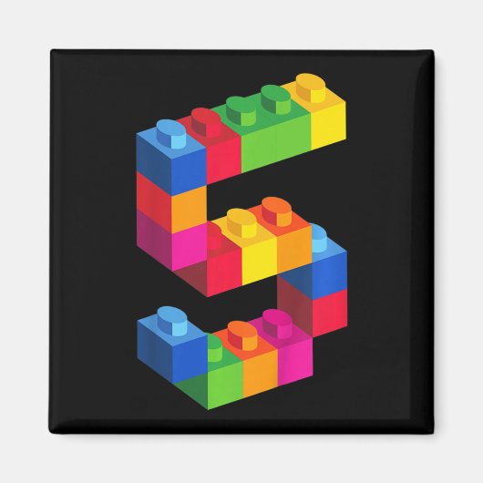 子供5年古い建物ブロック誕生日レンガ5 マグネット (正面)