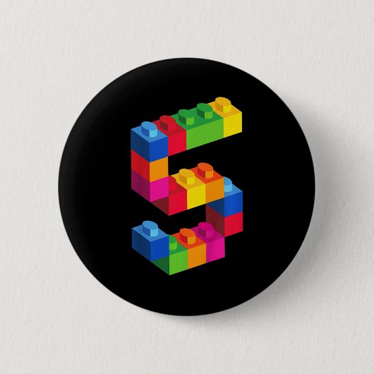 子供5年古い建物ブロック誕生日レンガ5 缶バッジ (正面)