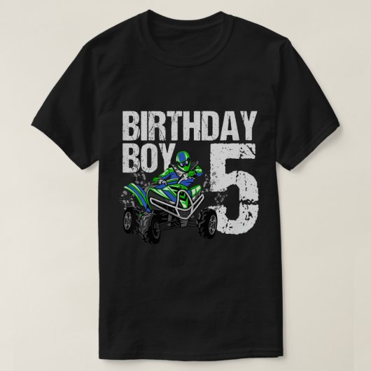 子供5歳クワッド誕生日パーティーテーマATV 4 Wh Tシャツ (デザイン正面)