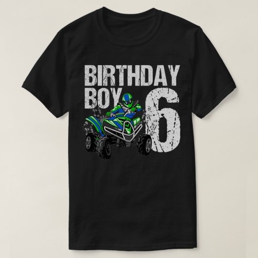 子供6歳クワッド誕生日パーティーテーマATV 4 Wh Tシャツ (デザイン正面)