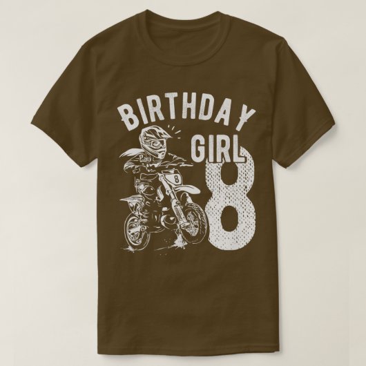 子供8歳の子供の誕生日女の子ダートバイクモト Tシャツ (デザイン正面)