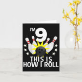 子供9歳のボーリング誕生日パーティーシャツ方法 カード (黄色い花)