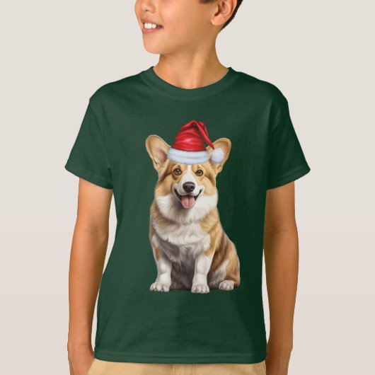 子供 ウェルシュコーギー 犬好き おもしろ クリスマス Tシャツ (正面)