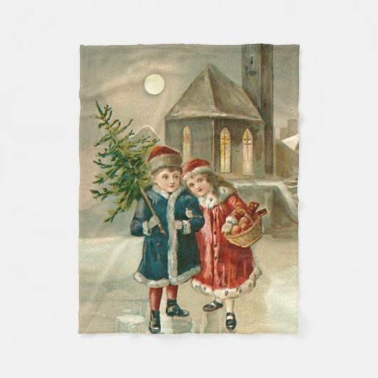 子供 クリスマス ツリー 教会 凍った 池 雪 フリースブランケット (正面)