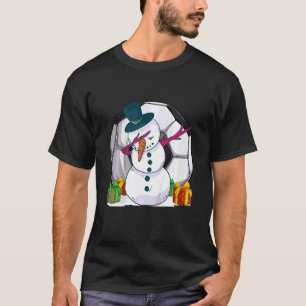 子供 サッカーボール ダビング 雪だるま クリスマス 男子 Tシャツ