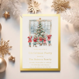 子供&ツリーゴールドフォイルクリスマスパーティー 箔招待状