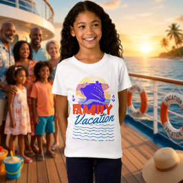 子供 ファミリー クルーズ 水色/オレンジ 旅行 夕焼け Tシャツ