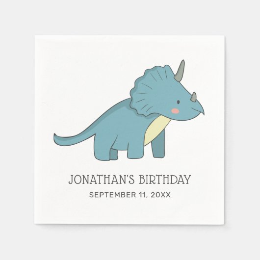 子供/ベビーパーティー。青い恐竜の男の子の誕生日 スタンダードカクテルナプキン (正面)