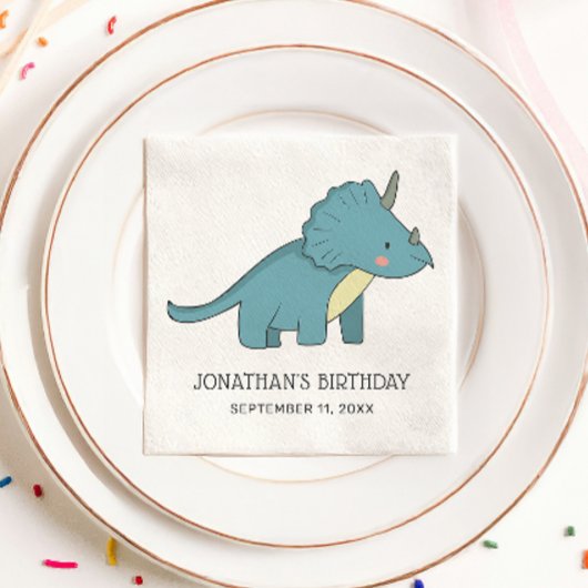 子供/ベビーパーティー。青い恐竜の男の子の誕生日 スタンダードカクテルナプキン