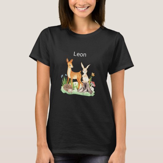 子供 動物 シカ うさぎ ハリネズミ レオン Tシャツ (正面)