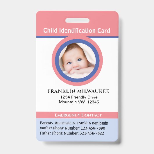 子供 男の子 女の子 キッズ フォト ID 証明カード バッジ (Front)