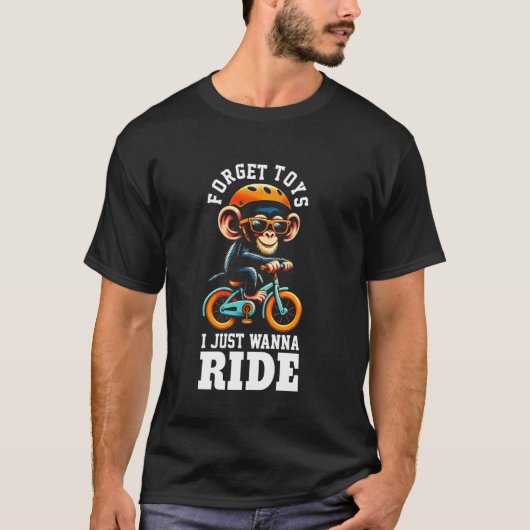 子供 自転車 乗る チンパンジー 男の子 Tシャツ (正面)