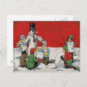 子供 雪だるま 冬 雪 ポストカード (正面/裏面)