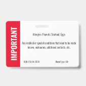 子供ID医療緊急アレルギー写真 バッジ (Back)