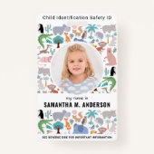 子供ID緊急かわいいおもしろい動物の子供の写真 バッジ (正面)