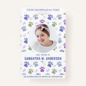 子供ID緊急カード可愛い手のプリント写真 バッジ (正面)