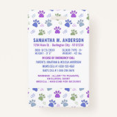 子供ID緊急カード可愛い手のプリント写真 バッジ (裏面)