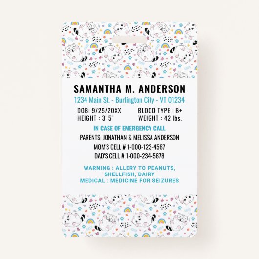 子供ID緊急識別おもしろい子供の写真 バッジ (裏面)