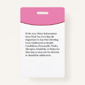 子供ID識別エマージェンシーカード バッジ (裏面)