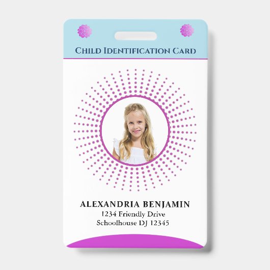 子供ID識別カードボーイガールフォトカスタム バッジ (正面)