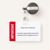 子供ID識別緊急アレルギー写真 バッジ (裏面リトラクタブル付き)