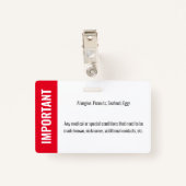 子供ID識別緊急アレルギー写真 バッジ (裏面クリップ)