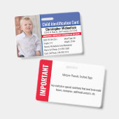 子供ID識別緊急アレルギー写真 バッジ (正面&裏面)