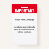 子供ID識別緊急アレルギー写真 バッジ (裏面)