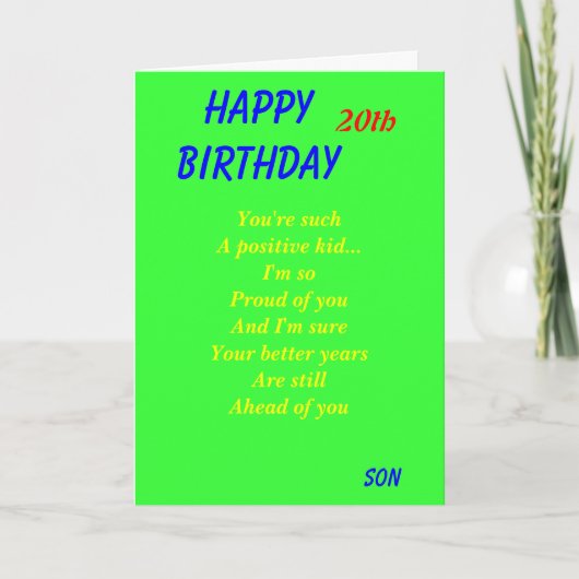 子前向き女20歳誕生日カード カード (正面)