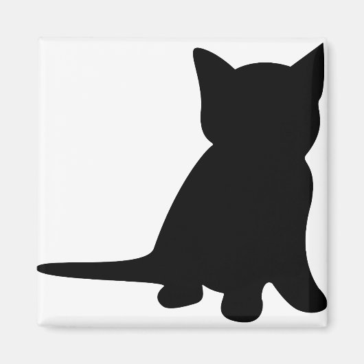 子天座りシルエットキャット白黒 マグネット (正面)
