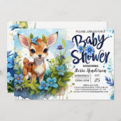 子女テーマブルーベビーシャワー 招待状 (正面/裏面)