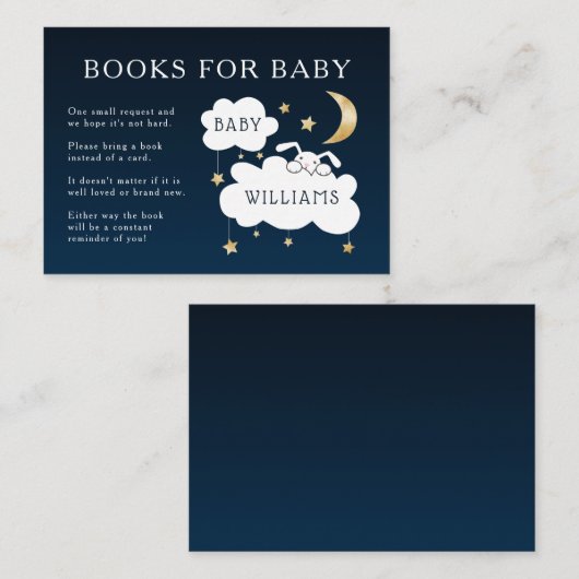 子守歌バニー赤ちゃんシャワーブックリクエスト海軍金ゴールド エンクロージャーカード (正面/裏面)