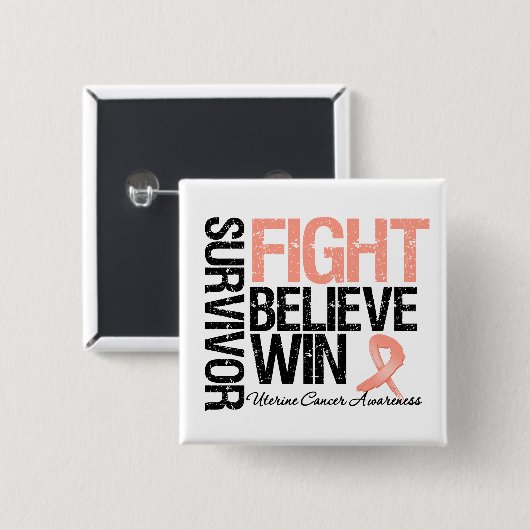 子宮がんを克服した人々が信じモットーを勝ち取る 缶バッジ (正面&裏面)