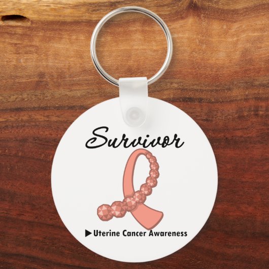 子宮がん生存者の宝石リボン キーホルダー (正面)