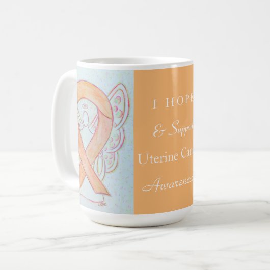 子宮がん認識度リボンエンジェルマグ コーヒーマグカップ (正面左)