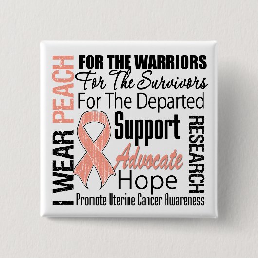 子宮がんI衣服ピーチリボンの献上品 缶バッジ (正面)