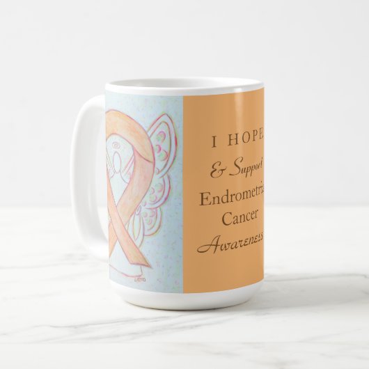 子宮内膜がん認識度リボンエンジェルマグ コーヒーマグカップ (正面左)