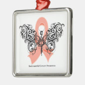 子宮内膜がん部族蝶リボン メタルオーナメント (左)