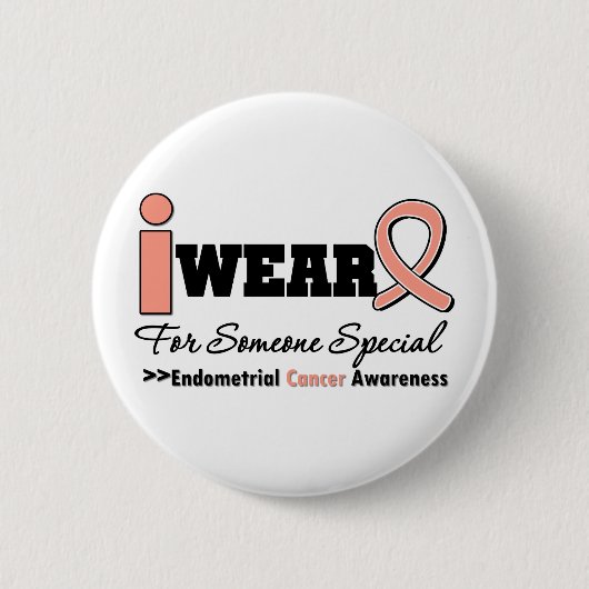 子宮内膜がんI衣服ピーチリボン 缶バッジ (正面)