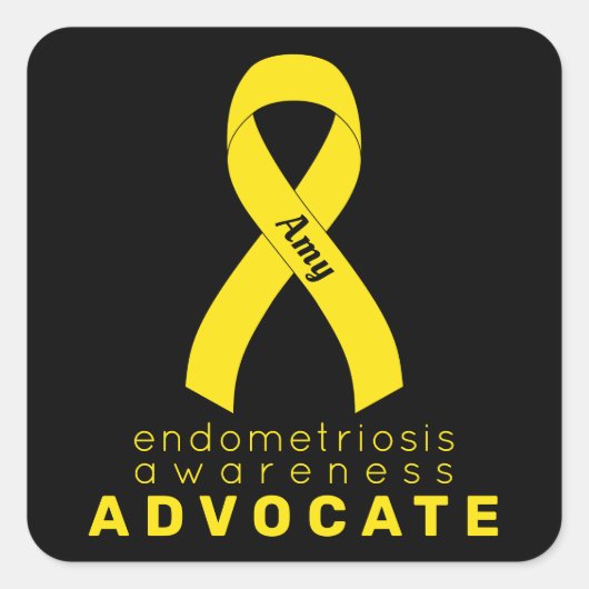 子宮内膜症を提唱ブラックスクエアステッカー スクエアシール (正面)